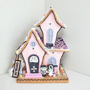 Pink Halloween Gingerbread Haunted House Light Up LED w Ghost Cauldron Candy NEW
